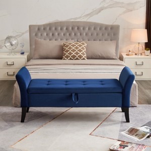 TiramisuBest 51.5" Grey Velvet Storage Bench, Upholstered Tufted Bedroom Bench with Curved Arms, Ottoman Bench for Entryway, Living Room - 1 of 4