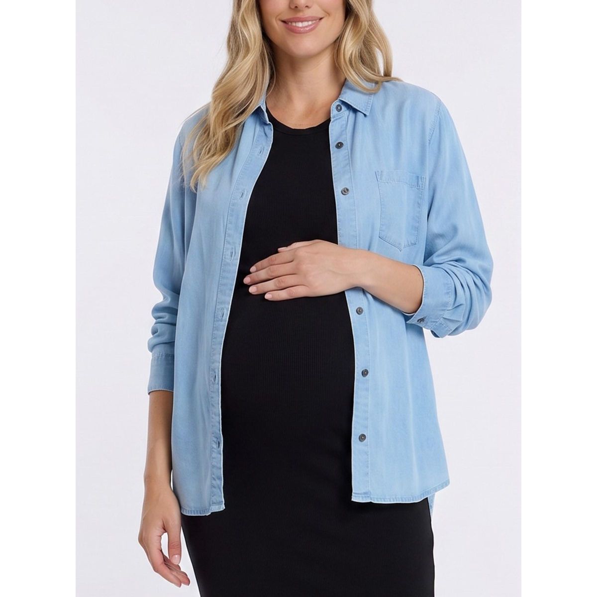 Women's Long Sleeve Button-Up Poplin Shirt | Motherhood Maternity - thumbnail 6