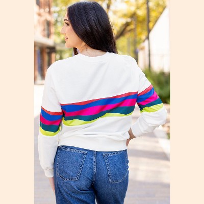 Colorful Striped Accent Long Sleeve T Shirt