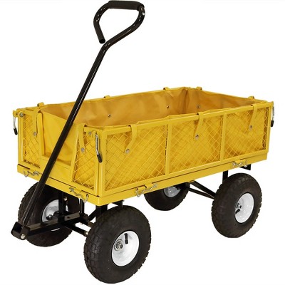 Sunnydaze Outdoor Lawn and Garden Heavy-Duty Steel Utility Cart with Removable Sides and Weather-Resistant Polyester Liner - Yellow