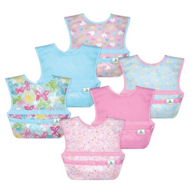 Image of Green Sprouts Snap & Go  Easy-wear Bib (6 pack)-Aqua Watercolor Butterflies & Pink Wildflowers-9-18mo