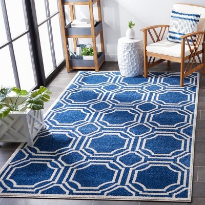 Navy & Ivory Geometric 4' x 6' Hand-Knotted Easy Care Rug