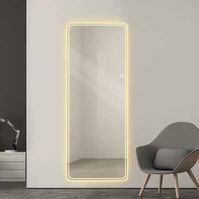 VYNXARIA Full Length Mirrors 64"x21" Frameless Floor Mirror with Adjustable Lighting for Bedroom