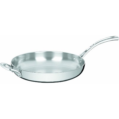 large stainless steel frying pan