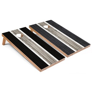 Skip's Garage Black and Dark Grey Striped Cornhole Board Set, Includes 2 Boards, 8 Bags & Optional Accessories - 1 of 4