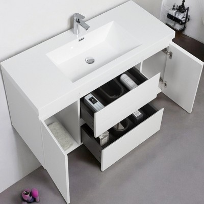 Alilang 47.24 Inch Modern Bathroom Vanity with Soft-Close Storage and Integrated Sink - White
