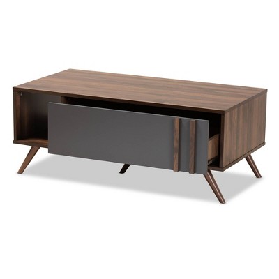 Naoki Two-Tone Grey and Walnut Wood Coffee Table with Storage