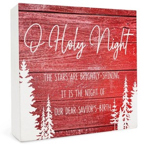 O Holy Night Wooden Box Sign, Red Christmas Decor for Home, 5x5 Inch - 1 of 4
