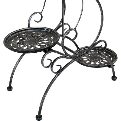 Victorian Dark Gray 3-Tier Steel Plant Stand with Scroll Design