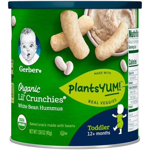 gerber organic lil crunchies plantsyum baked snack beans white bean gerber organic lil crunchies plantsyum baked snack beans white bean hummus 1 59oz