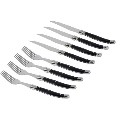 8pc Stainless Steel Laguiole Faux Onyx Cutlery Set Black - French Home