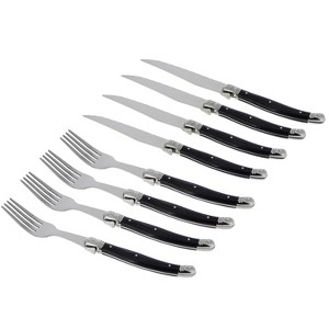 8pc Stainless Steel Laguiole Faux Onyx Cutlery Set Black - French Home: Flatware Set, Ergonomic Grip, Dishwasher-Safe - 1 of 3