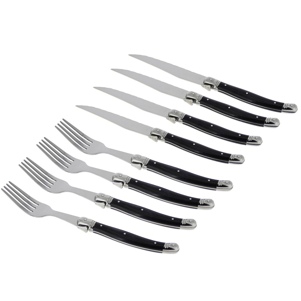 8pc Stainless Steel Laguiole Faux Onyx Cutlery Set Black - French Home: Flatware Set, Ergonomic Grip, Dishwasher-Safe