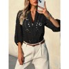 Imily Bela Women's deep V-neck hollow-out blouse, 3/4 puff sleeves, front button design, spring and autumn blouse - 3 of 4