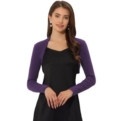 Allegra K Women's Elegant Long Sleeve Knit Open Front Crop Bolero Shrug  Purple Small : Target