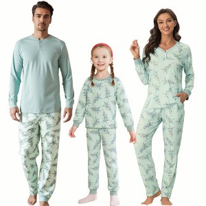 cheibear Christmas Tree Long Sleeve Tops with Pants Lounge Family Sleepwear Pajama Sets Green - 1 of 4