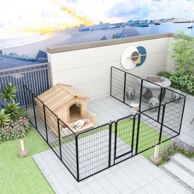 LAOTIES 39" Heavy Duty Metal Dog Playpen,Outdoor Pet Exercise Fence with Door,Rust Resistant Iron Construction