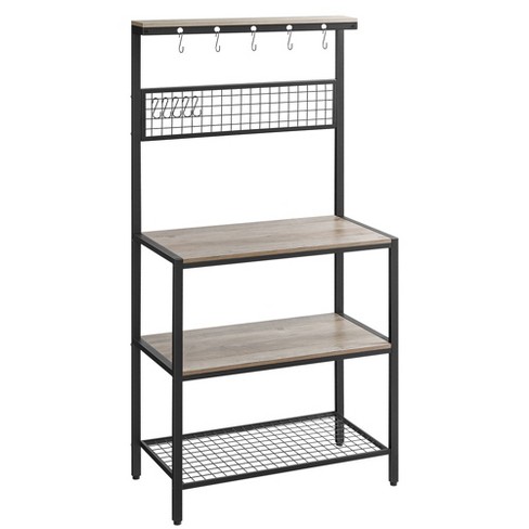 VASAGLE Bakers Rack, Coffee Bar, Kitchen Storage Shelf Rack with 10 Hooks, 3 She