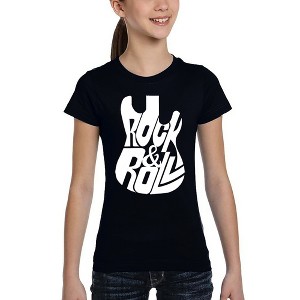 LA Pop Art Rock And Roll Guitar - Girl's Word Art T-Shirt - 1 of 4