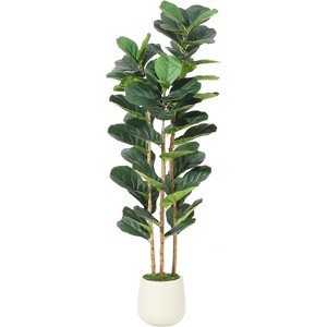 7FT Artificial Fiddle Leaf Fig Tree Indoor - Realistic Fake Ficus Lyrata Plant w/Natural Trunk & Adjustable Leaves, for Home Decor, Housewarming Gift - 1 of 4