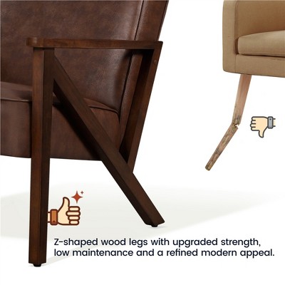 Dark Brown Faux Leather Mid-Century Modern Accent Chair