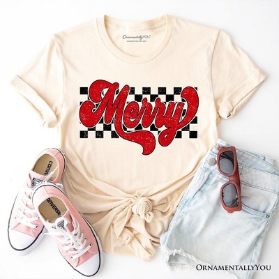Merry Retro T‑Shirt, Christmas Checkered Tee | OrnamentallyYou