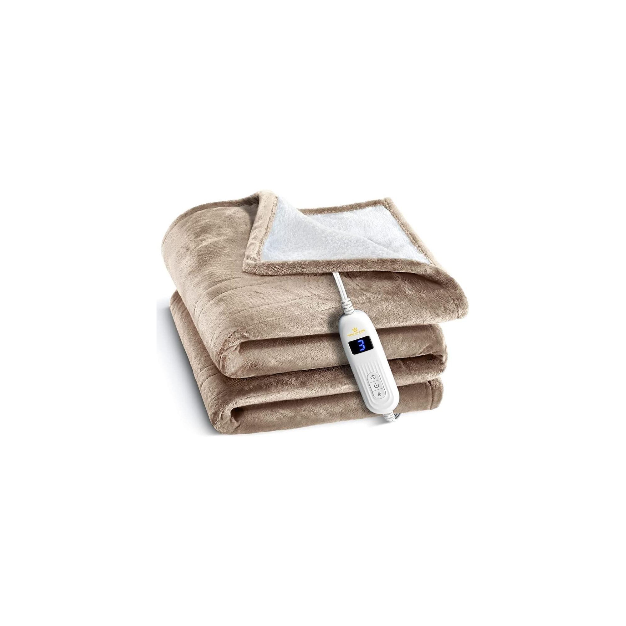 Heated Blanket with Hand Controller - Machine Washable Electric Blanket with 10 Heating Settings and auto Shut-Off (Beige 50 x 60) - MedicaKingUsa