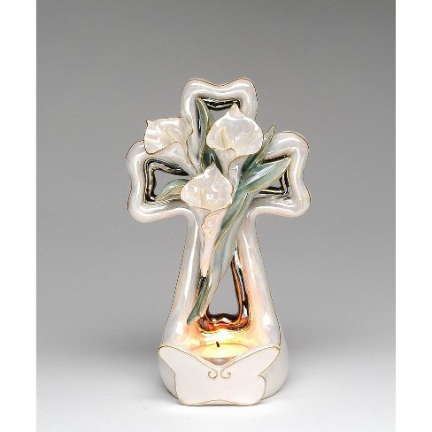 Kevins Gift Shoppe Ceramic Cala Lily Flower with Cross Tealight Candle Holder - image 1 of 3