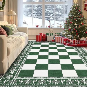 4x6 Christmas Area Rug, Washable Non Slip Holiday Carpet with Xmas Tree Reindeer Snowflake, Low Pile Accent Rug for Home - 1 of 4