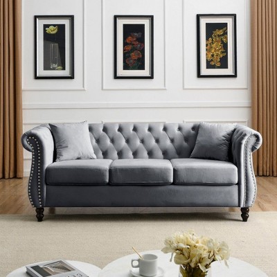 NicBex Modern Loveseat Sofa,Velvet Sofa Bed with Rolled Arms and 2 Pillows for Living Room,Office