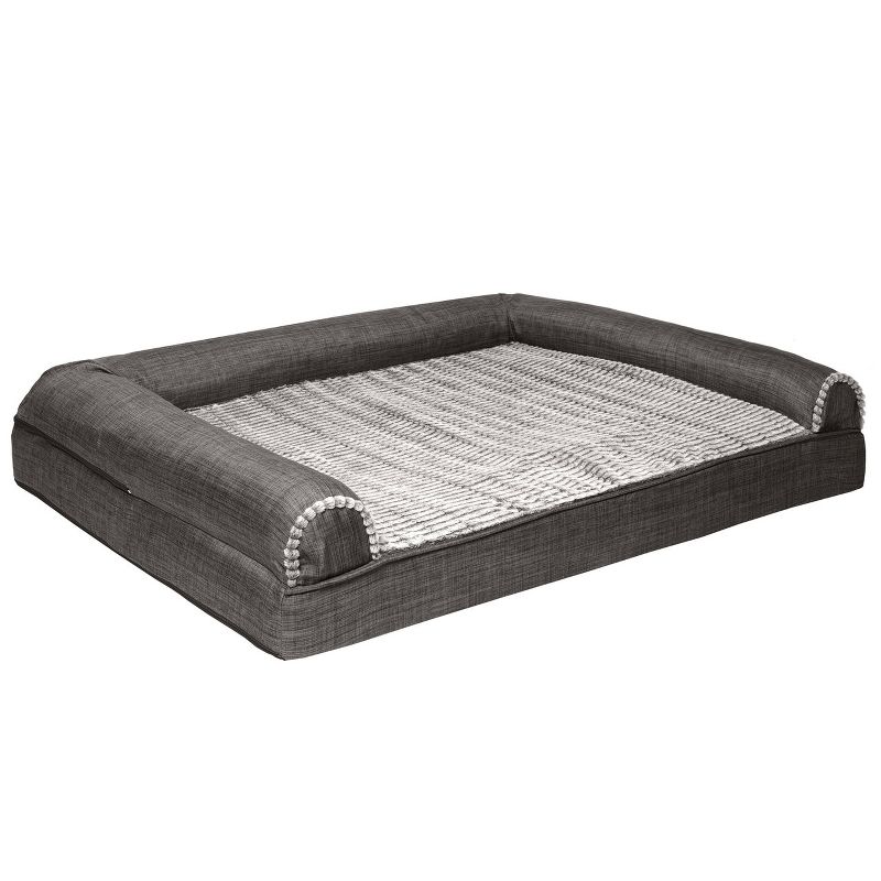 FurHaven Luxe Fur & Performance Linen Memory Foam Sofa Dog Bed, 5 of 7