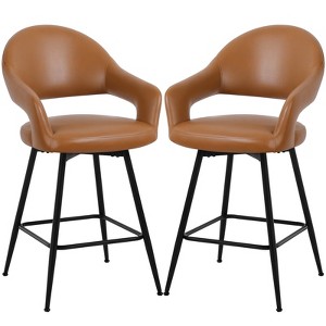 Bekrvio Swivel Counter Height Bar Stools Set of 2/4,26" Kitchen Bar Chairs w/Hollow Back,Faux Leather/Velvet Upholstered for Kitchen Island - 1 of 4