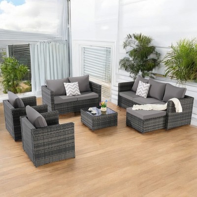 6-Piece Outdoor Wicker Sectional Sofa Set  - All-Weather Patio Furniture for Garden, Backyard, and Porch