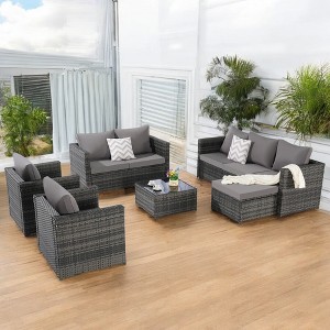 6-Piece Outdoor Wicker Sectional Sofa Set  - All-Weather Patio Furniture for Garden, Backyard, and Porch - 1 of 4