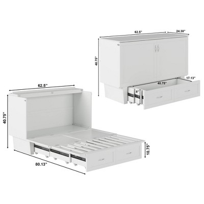 Queen-Sized Monroe Murphy Bed Chest with Single Drawer in White