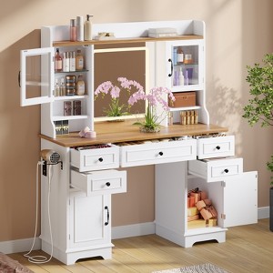 Vanity Desk with LED Lighted Mirror, 47.24" Makeup Vanity Table with 5 Drawers, 3 Storage Shelves, 2 Glass Cabinets, Farmhouse Dressing Table - 1 of 4