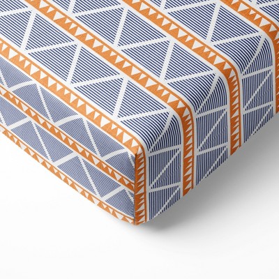 Bacati - Liam Orange/Navy Large Triangles Muslin 100 percent Cotton Universal Baby US Standard Crib or Toddler Bed Fitted Sheet
