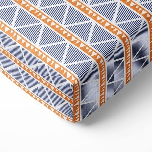 Bacati - Liam Orange/Navy Large Triangles Muslin 100 percent Cotton Universal Baby US Standard Crib or Toddler Bed Fitted Sheet - 1 of 4