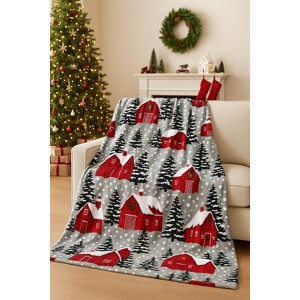 Kate Aurora Ultra Soft & Cozy Christmas Gray Snowy Barn Plush Accent Throw Blanket Cover - 50 in. W x 60 in. L - 1 of 3