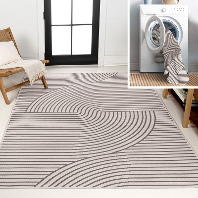 JONATHAN Y Arielle Mid-Century Modern Curve Stripe Reversible Machine-Washable Indoor/Outdoor Area Rug