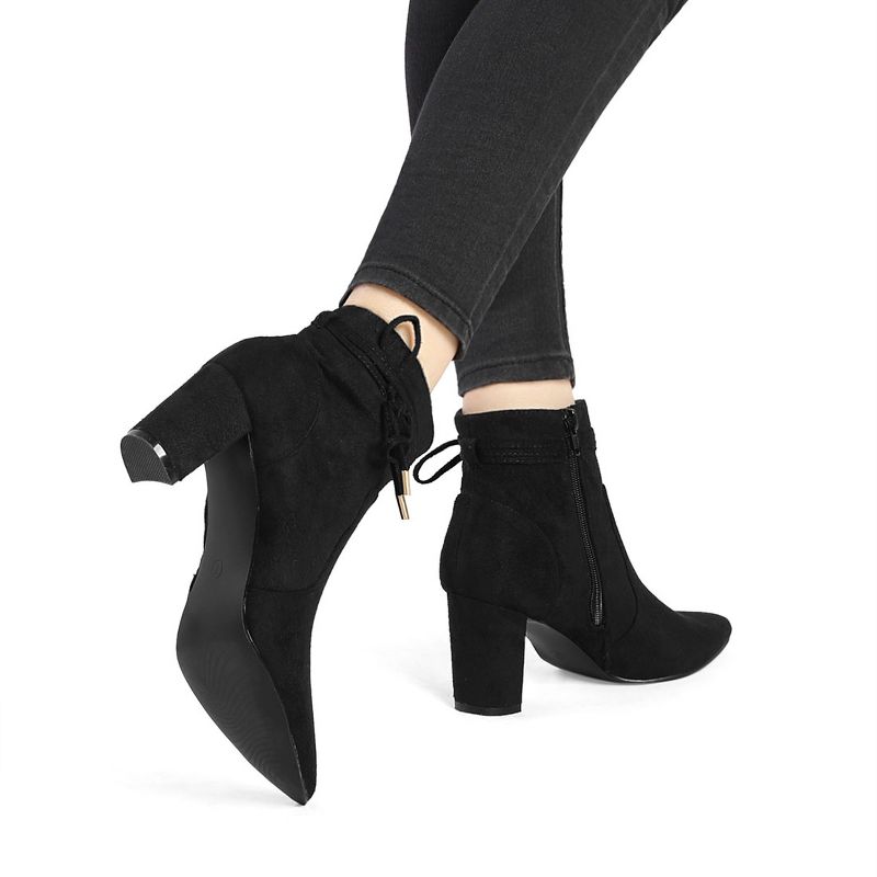 Allegra K Women's Pointed Toe Block Heel Zipper Ankle Boots, 2 of 7