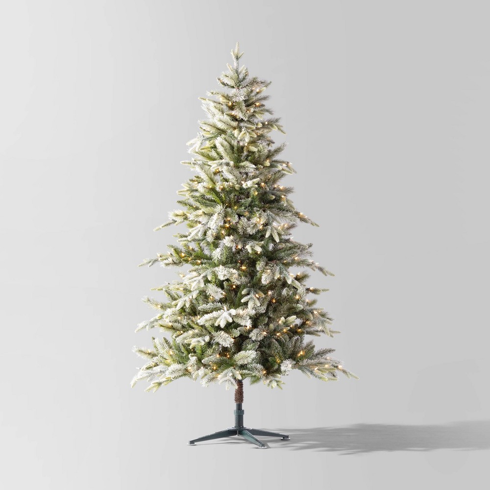 6.5' Pre-Lit Indexed Flocked Glittered Balsam Fir Artificial Christmas Tree Clear Lights - Wondershop