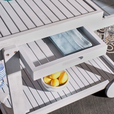 Gray Acacia Wood Outdoor Tea Trolley with Storage