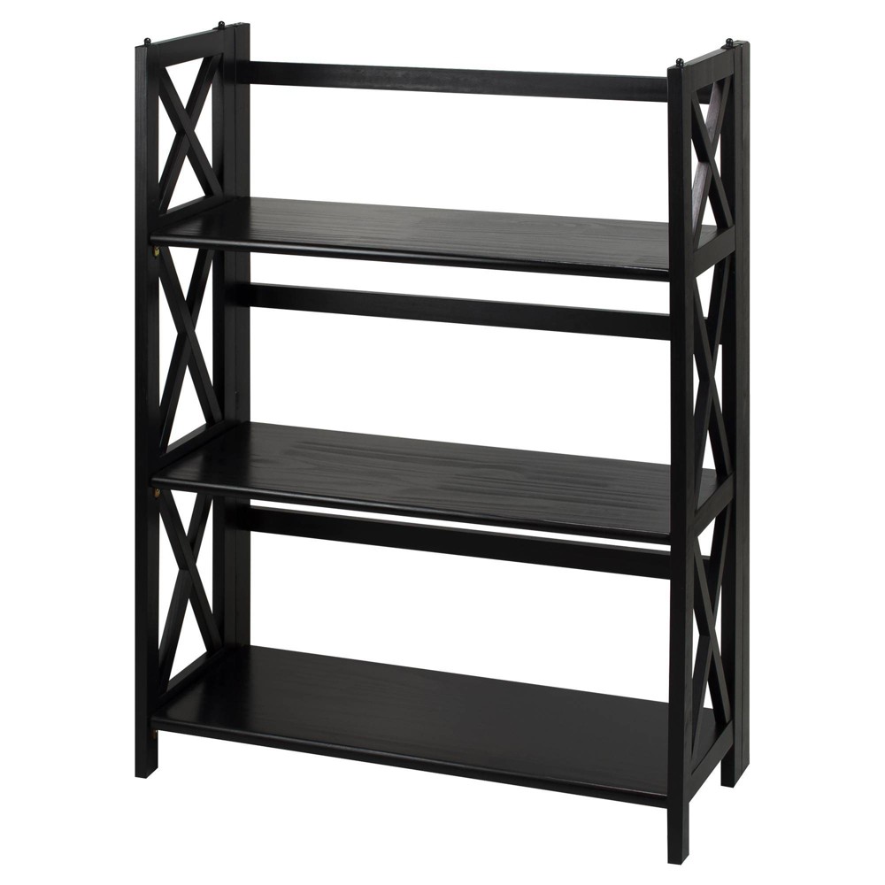Photos - Garden & Outdoor Decoration 38" 3 Shelf X Design Folding Bookcase Black - Flora Home: Solid Wood, Stackable, No Assembly