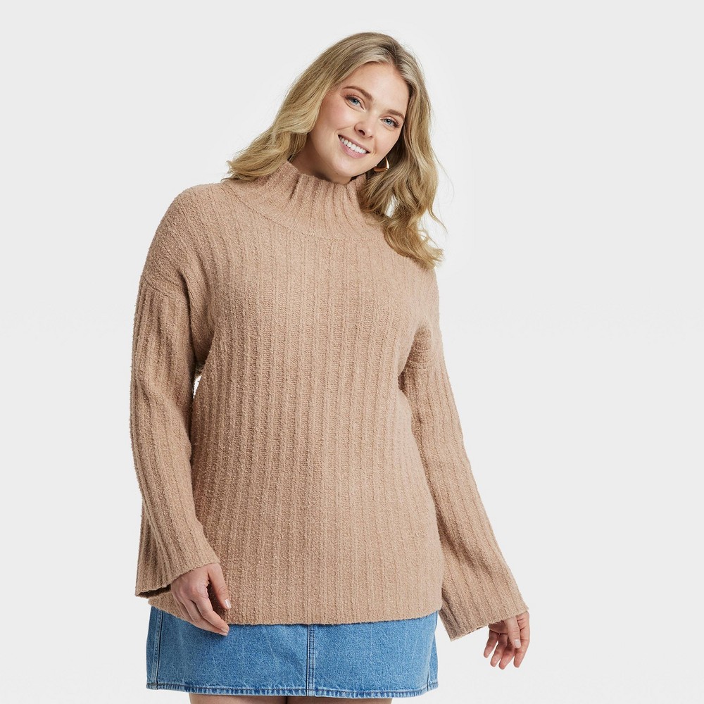 Women's Turtleneck Tunic Pullover Sweater - Universal Thread Tan XXL
