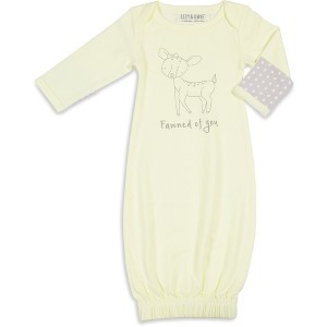 Pavilion Gift Company - Soft Yellow Deer - 0-3 Months Gown with Mitten Cuffs - Leotards and Bodysuits - 1 of 4