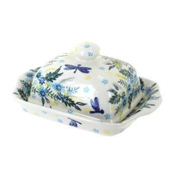 Butter Dish Milestones Pattern Blue and White