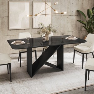 Sapphtopaz Modern Rectangular Dining Table with Painted Glass Top with Wooden Base for Kitchen, Dining Room - 1 of 4