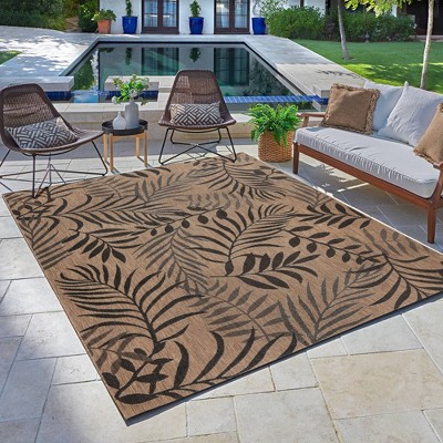 Chestnut Black Botanical Leaf Flatweave Synthetic Area Rug, 6' x 9'