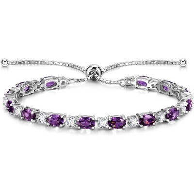 Sterling Silver Birthstone Tennis Bracelet, Bolo Adjustable Chain Fine Jewelry, Birthday Gift for Women Mom Wife